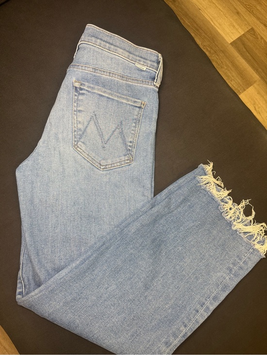MOTHER Denim - MOTHER Light Blue Straight Leg Jeans with Frayed Hem